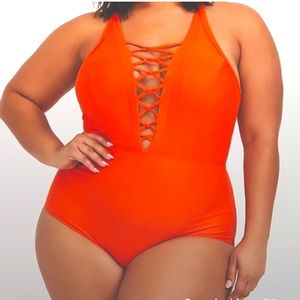 Torrid Deep-V Lattice Wireless One-Piece Swimsuit